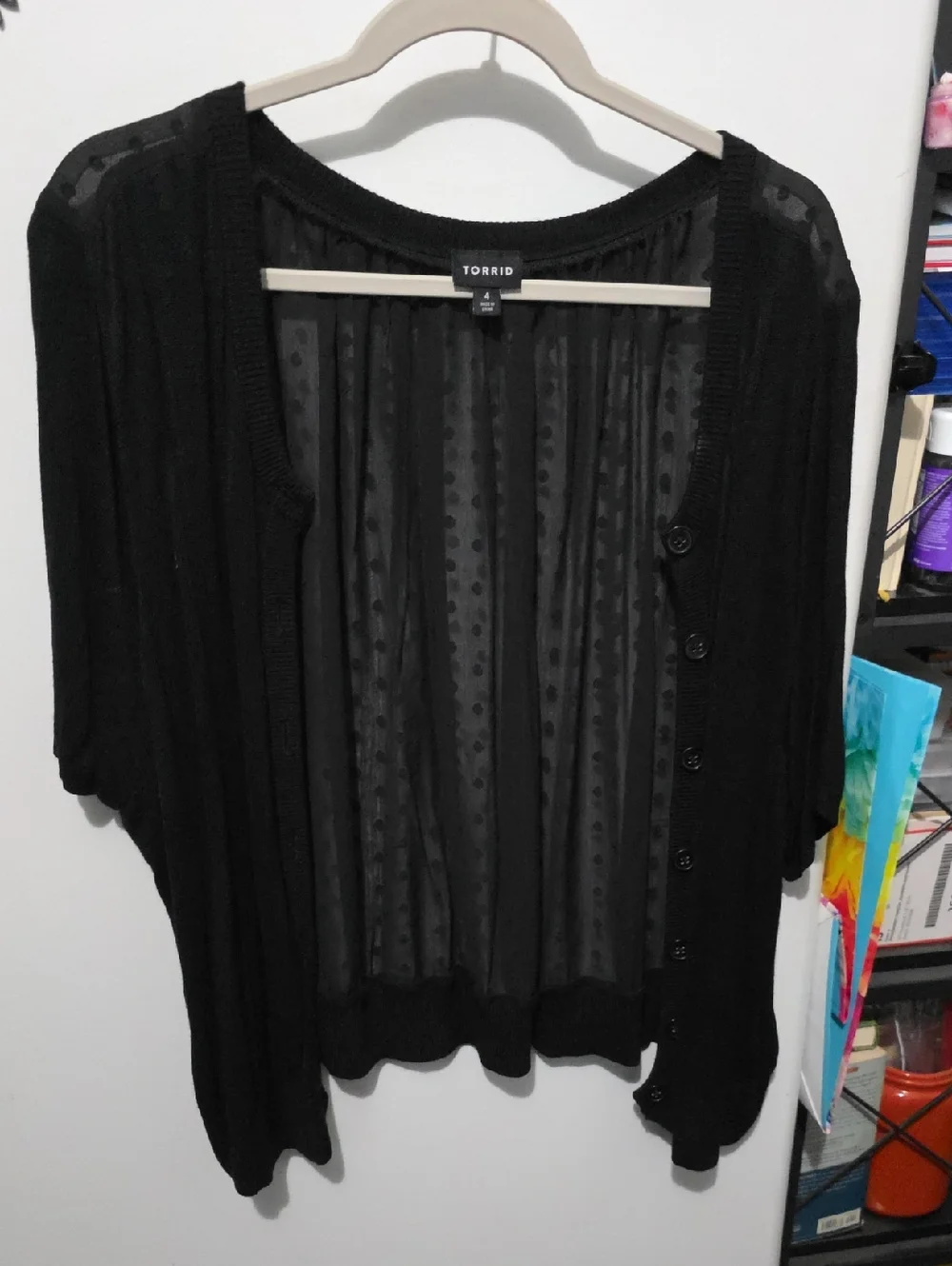 torrid Black Sheer Polka-Dot Button Cardigan Top - Picture 1 of 3